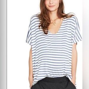 Hatch Maternity The Perfect Vee Blue and White Striped V-Neck Shirt